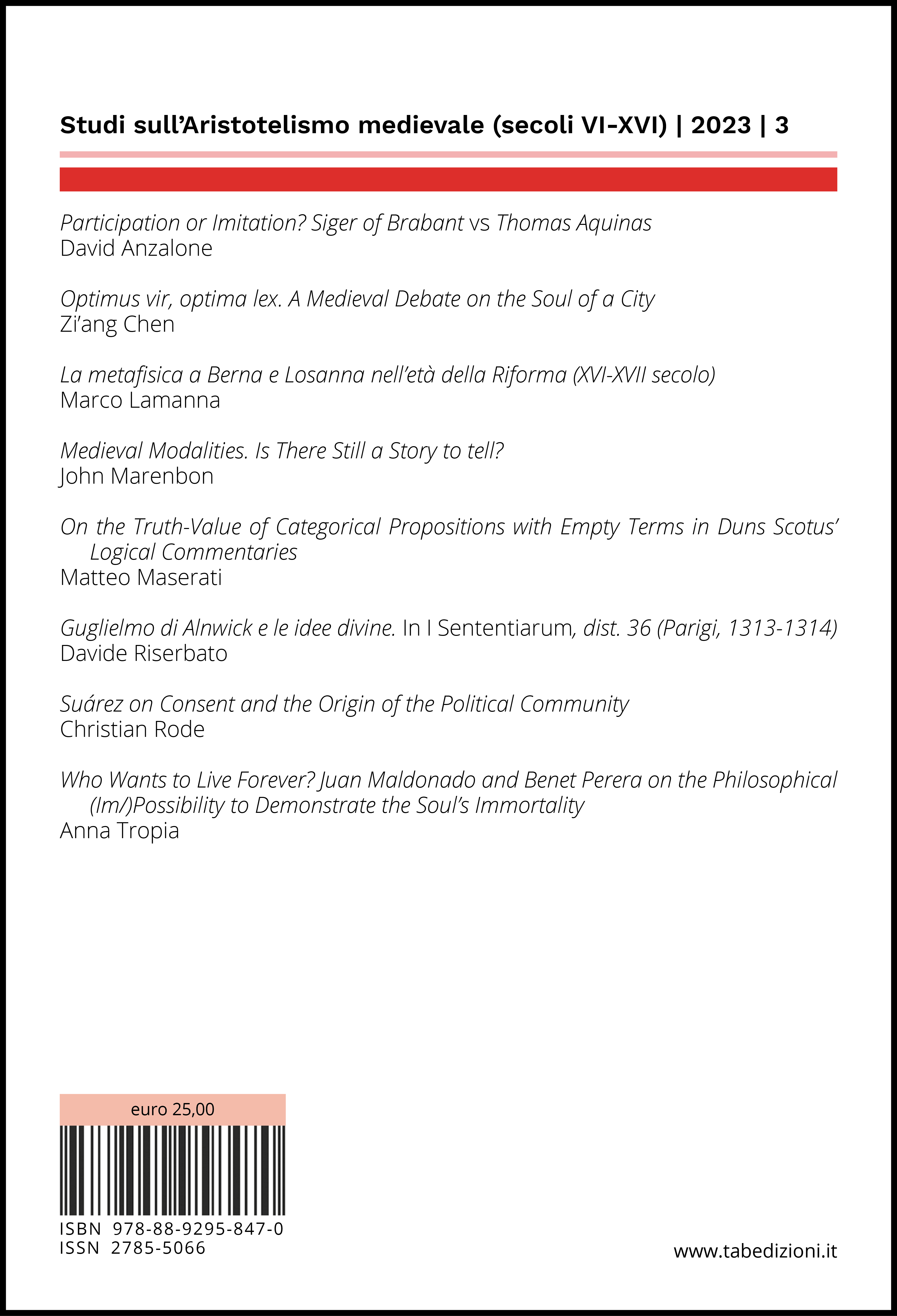 Studi sull’Aristotelismo medievale (secoli VI-XVI)