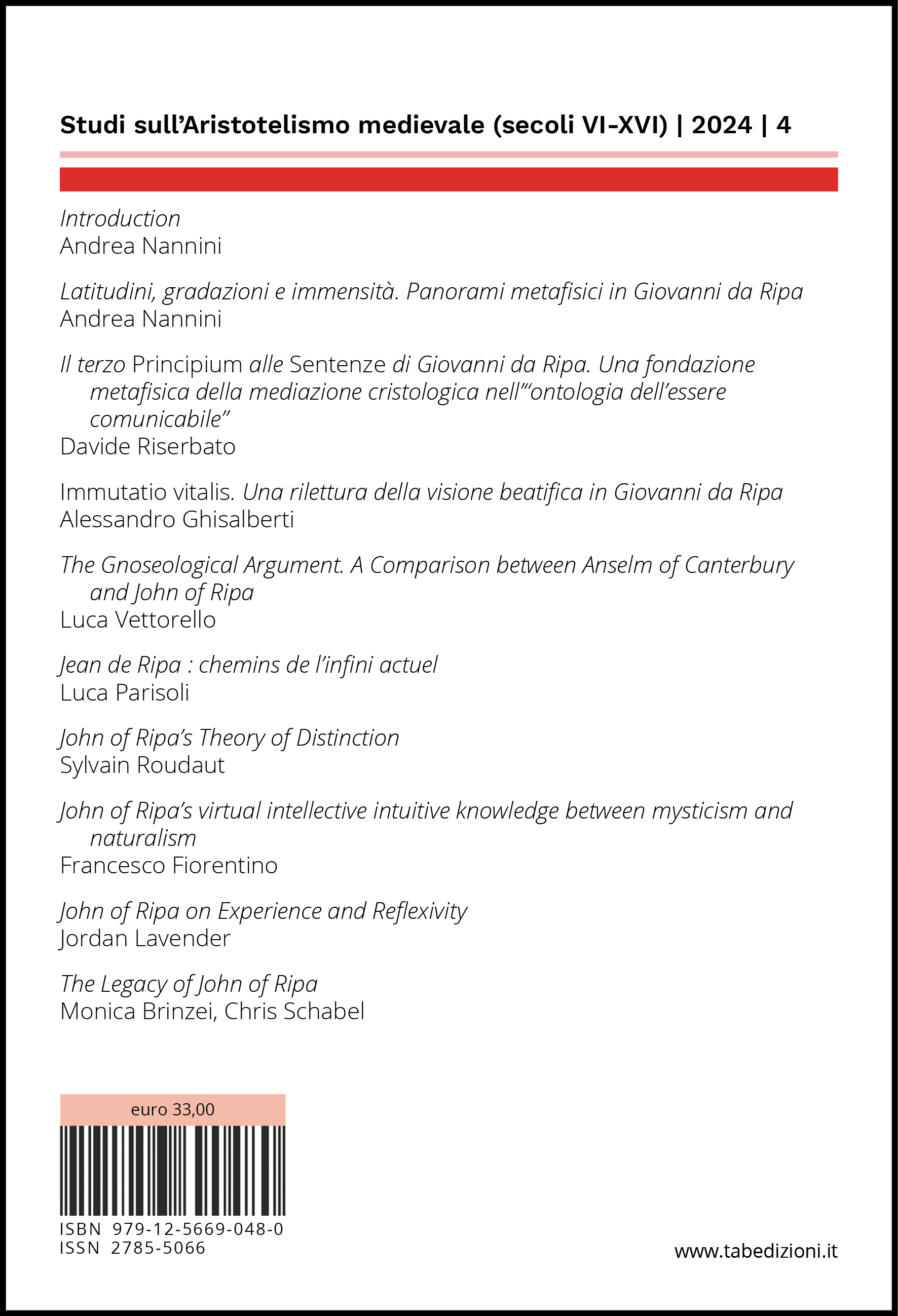 Studi sull’Aristotelismo medievale (secoli VI-XVI)