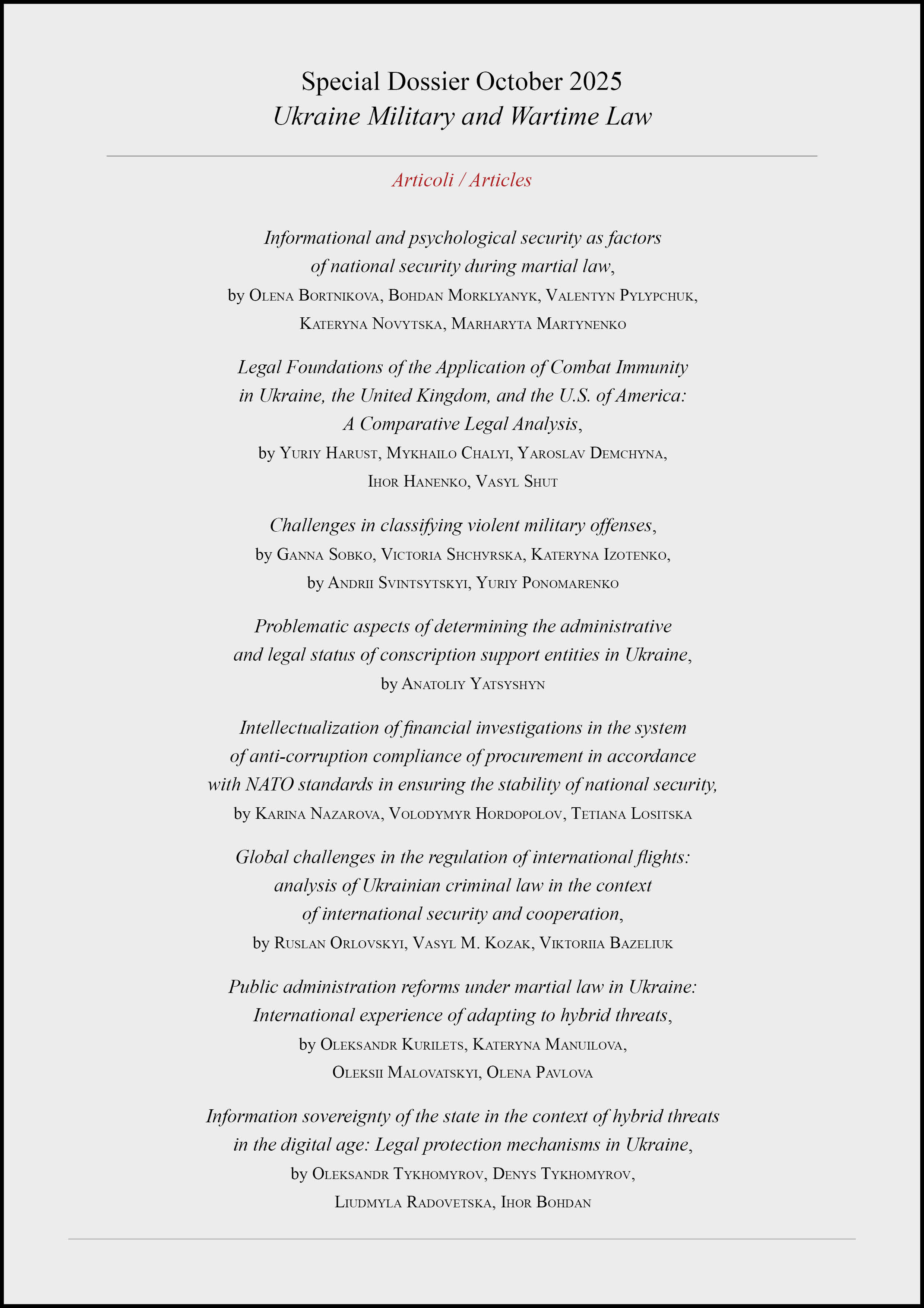 Special Dossier October 2025