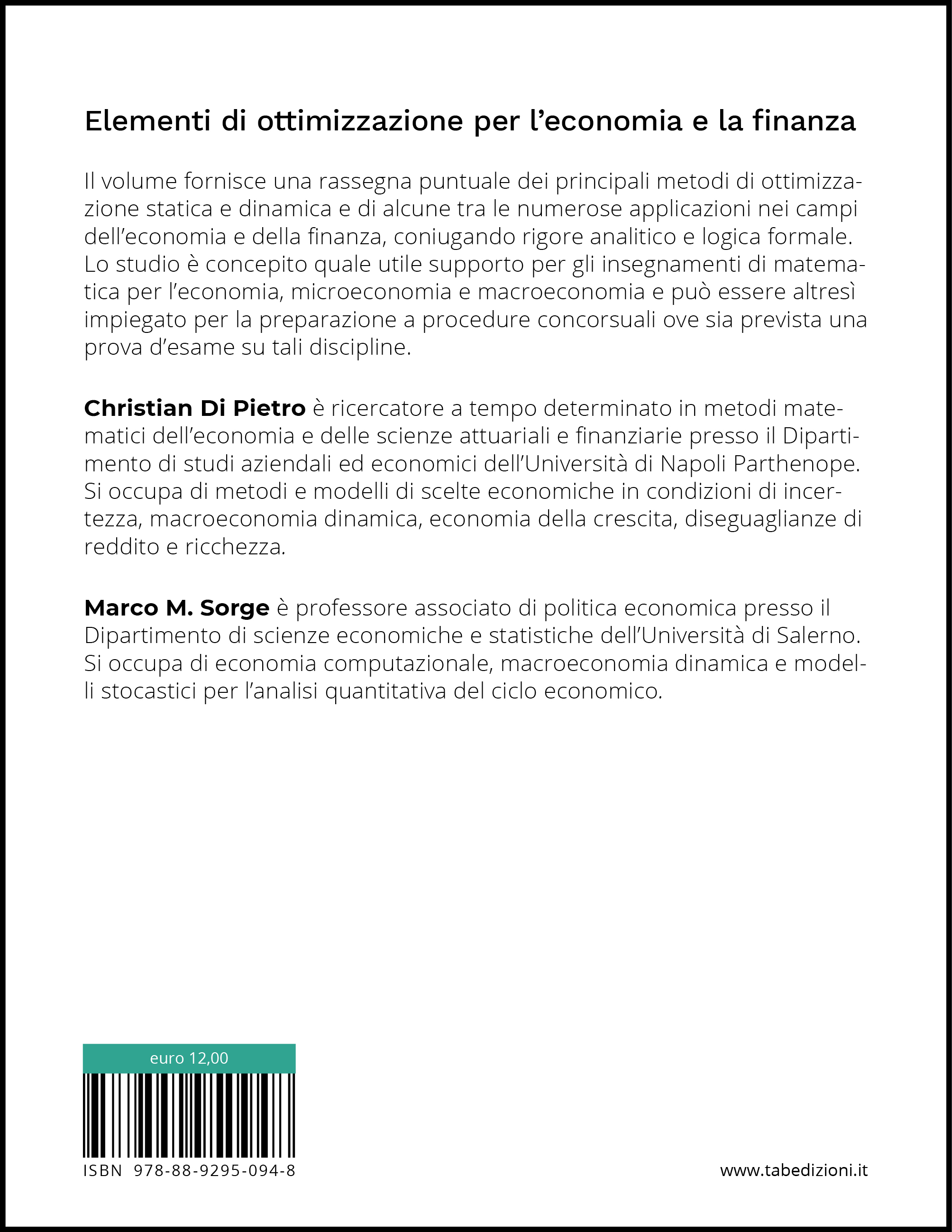 Elementi di ottimizzazione per l'economia e la finanza