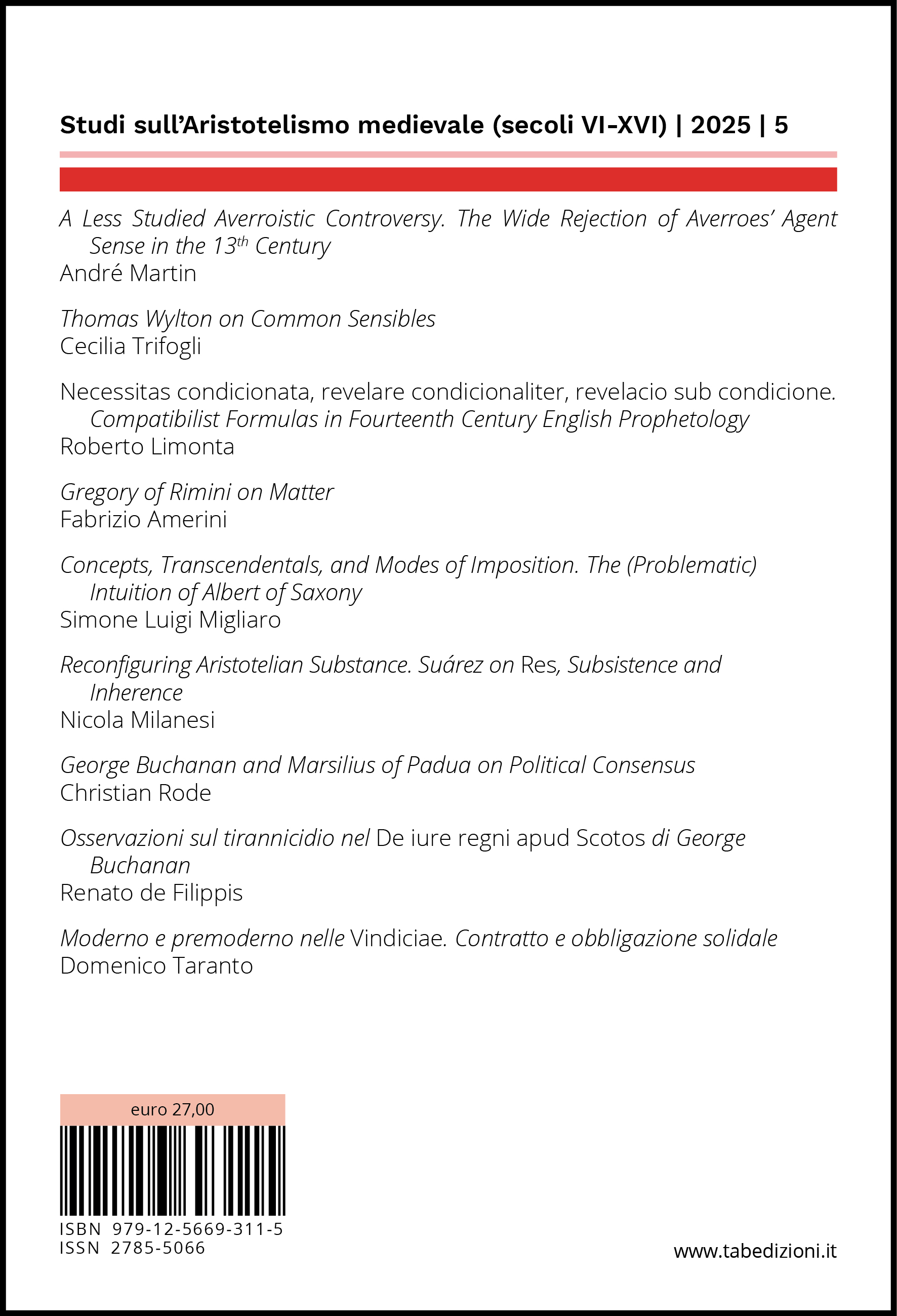 Studi sull’Aristotelismo medievale (secoli VI-XVI)