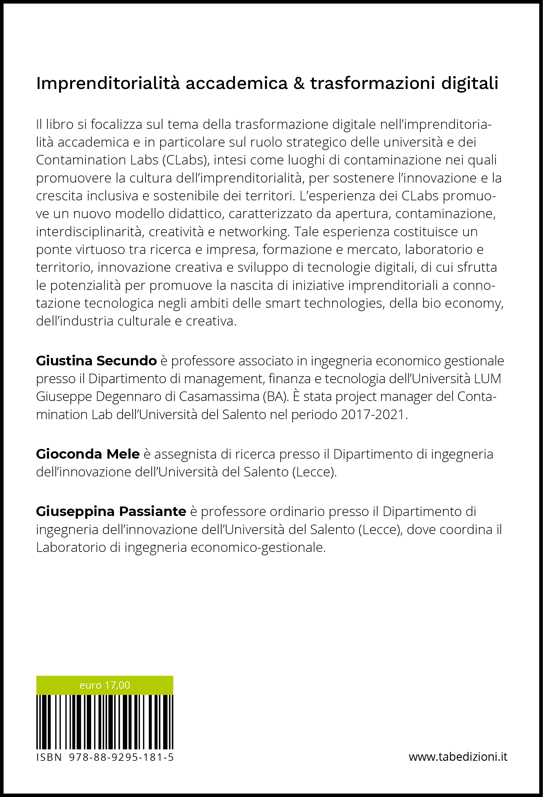 Imprenditorialità accademica &amp; trasformazioni digitali